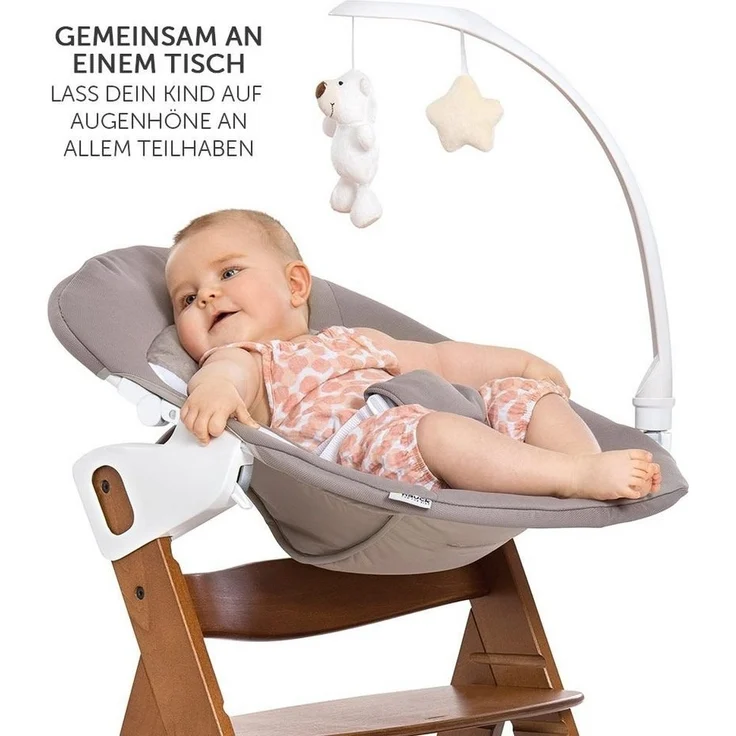 Hauck Hochstuhl Alpha Plus Walnut Newborn Set Deluxe (Set, 4 St), Holz Babystuhl ab Geburt inkl. Aufsatz für Neugeborene & Sitzauflage – Bild 2