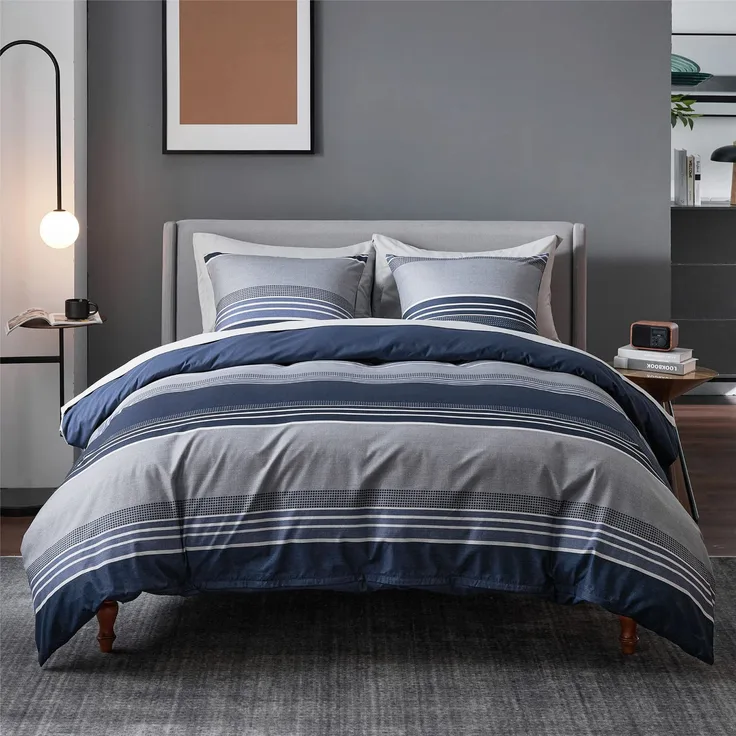 BEDSURE Bettwäsche 135x200 2teilig Bettbezug - Bettwäsche-Sets Blau 135x200 cm mit Kissenbezug 80x80 cm, ÖKO-TEX Wendebettwäsche Bedding Blau Gestreift Muster mit Reißverschluss