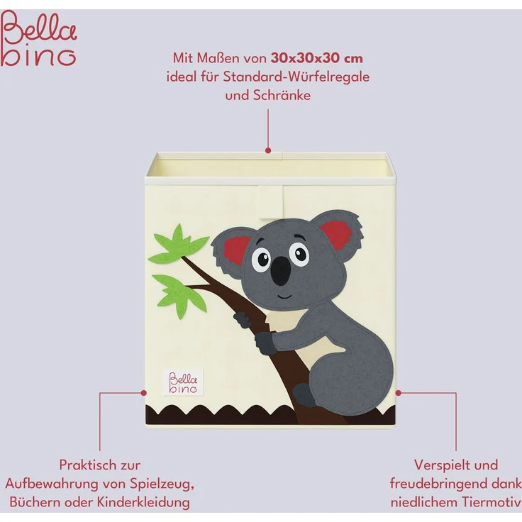 Bellabino 'Helme' Aufbewahrungsbox Koala, aus Oxford-Gewebe, 30 x 30 x 30 cm, beige – Bild 3