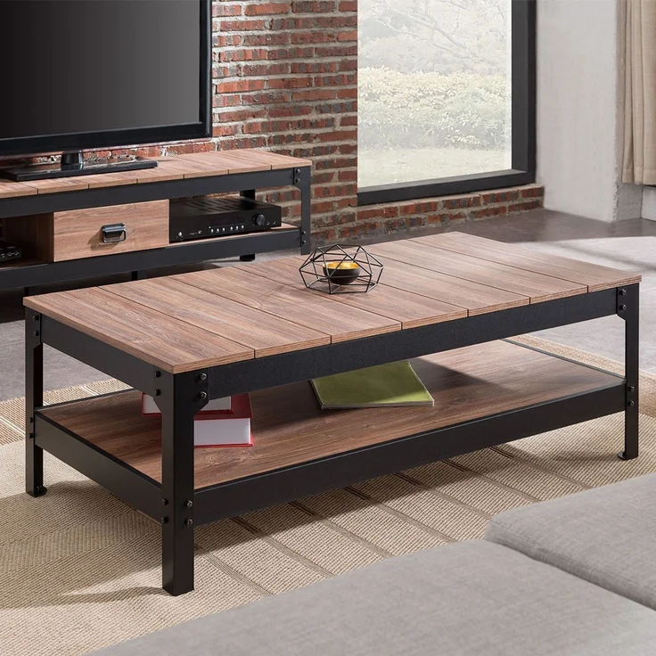CaliCosy Couchtisch aus schwarzem Metall und Holz - L117cm - Schwarz – Bild 3