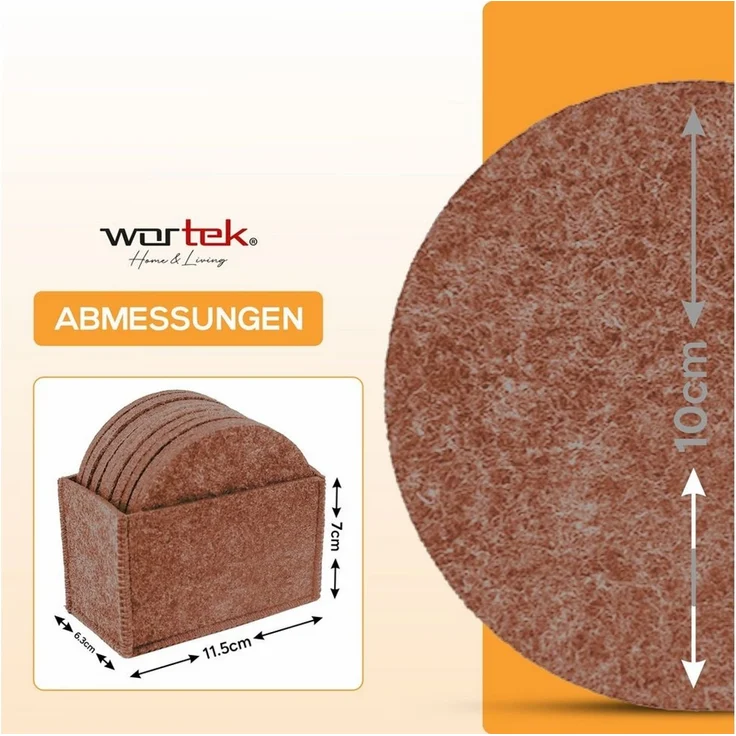 wortek Getränkeuntersetzer Filz-Untersetzer Rund für Gläser 10er Set + Box, Zubehör für Tisch & Gläser, Set, 10-tlg, waschbare Getränke Glasuntersetzer Gläser, Tischuntersetzer Filz 10 cm – Bild 3