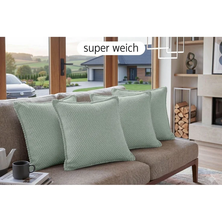 Amilian Dekokissen 4er Set Dekokissen mit Füllung, für Sofa Sessel und Bett geeignet pflegeleicht und waschbar – Bild 2