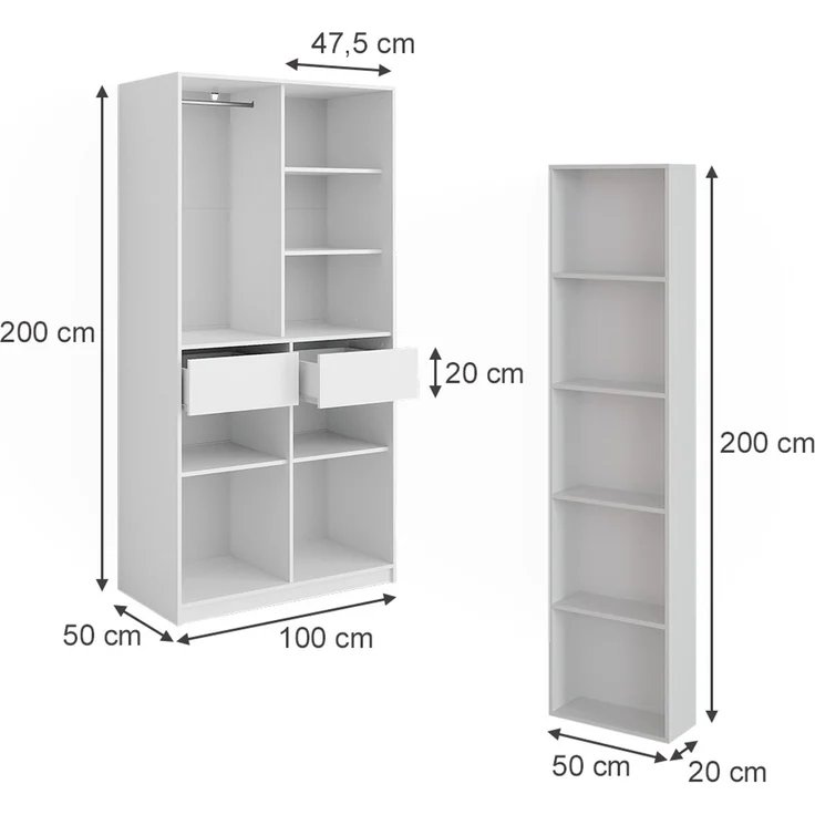 Kleiderschrank Elmo Weiß 50 x 200 cm 2er Set Vicco – Bild 2