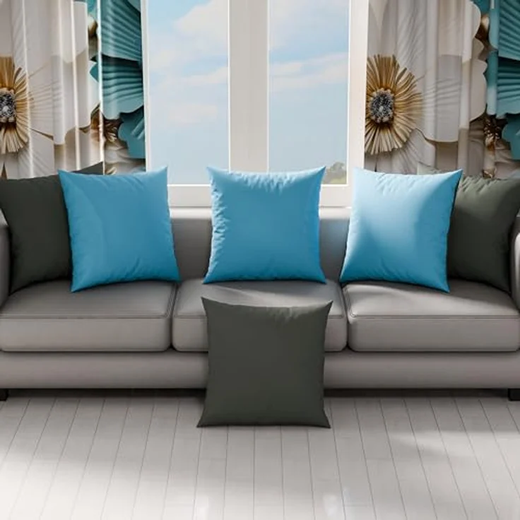 PETTI Artigiani Italiani - 1 Paar Kissenbezüge 50 x 50 cm aus Mikrofaser, Dekokissen für Schlafzimmer, Sofa, Set mit 2 Kissenbezügen, doppelseitiger Kissenbezug Grau Hellblau – Bild 4