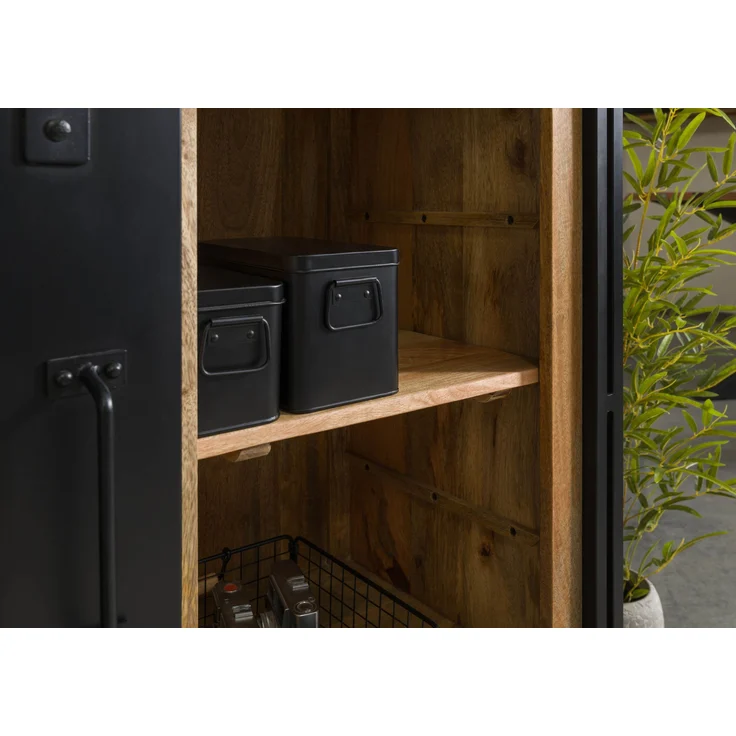 Wohnzimmerschrank Mango 105x45x195 natur klar lackiert / Metall schwarz BLACKBURN #105 – Bild 6