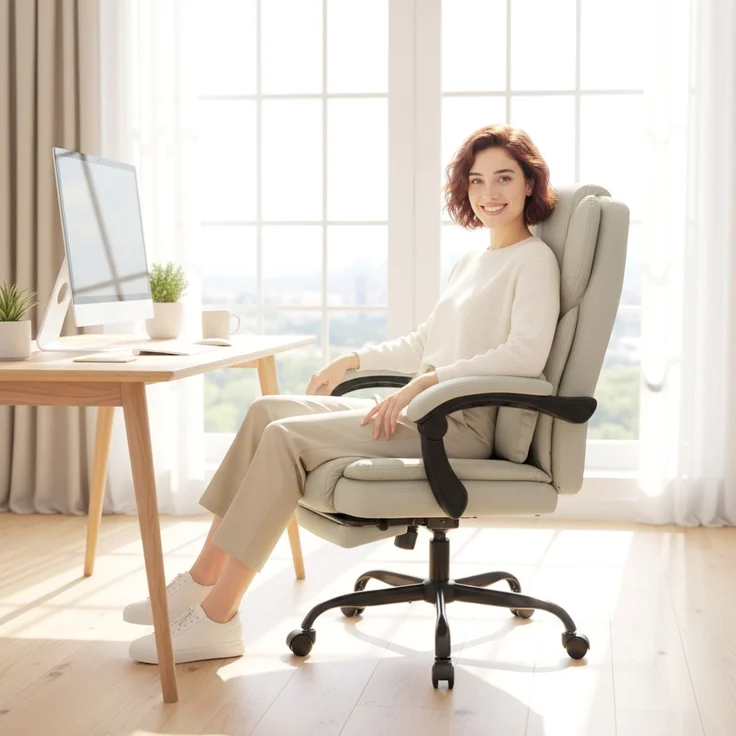 HOMCOM Bürostuhl, Kunstleder, Mehrschichtenplatte, Beige, 67 x 65 x 119 cm – Bild 9