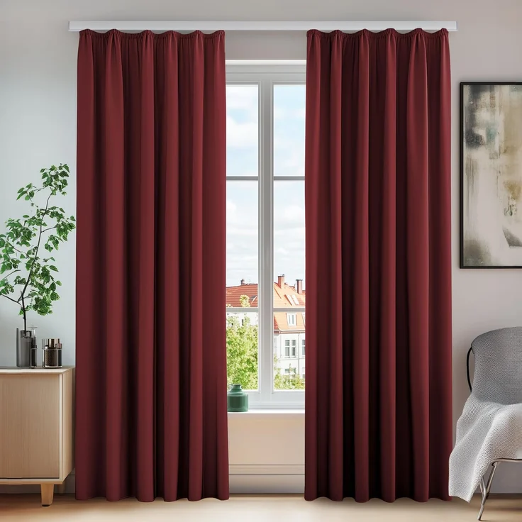 Deconovo Thermogardinen mit Kräuselband für Schiene Sichtschutz Curtain Rot | 2er Set, H 210 x B 140 cm, Blickdicht Vorhänge, Wohnzimmer, Wärmehaltung, Sonnenschutz, Wohnzimmer, Schienensystem Vorhang