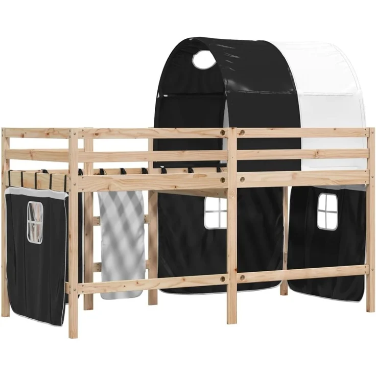vidaXL Kinderhochbett mit Tunnel Weiß & Schwarz 90x190 cm Kiefernholz 3283853 – Bild 4