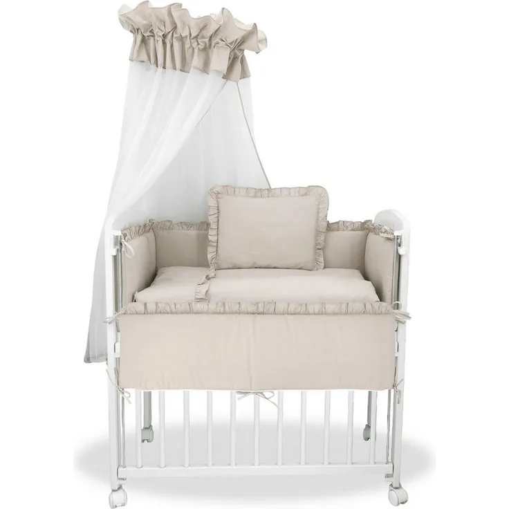 Baby-Delux Beistellbett Babybett Royal Beige Rüsche, Stillbett 90x40 weiß höhenverstellbar, Matratze inkl. komplett Set