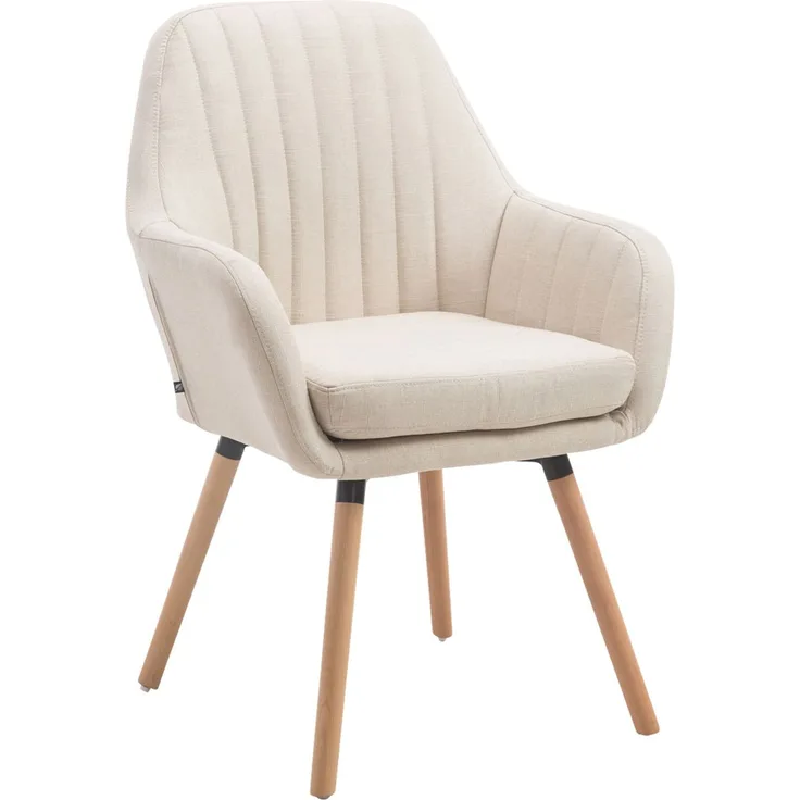 CLP Stuhl Florian Stoff mit Sitzpolster und Holzbeinen Gestell - Farbe:creme;Gestell Farbe:natur