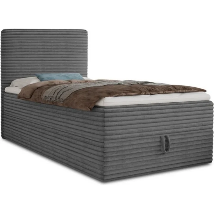 Boxspringbett Mollo Mini mit Bettkasten und Matratzentopper - Einzelbett mit Bonell-Matratze und Topper, Polsterbett in weichem Cordstoff, Bett, Schlafzimmer (Graphit (Tilia 90), 90 x 200 cm) – Bild 4