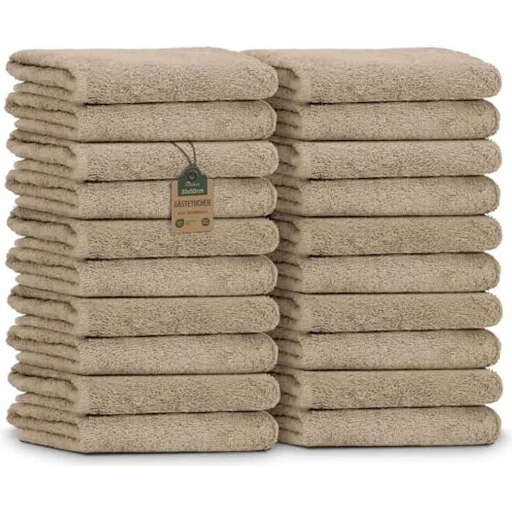 NatureMark 20er Spar-Pack Frottier Gästetücher, 30x50 cm, 100% Baumwolle, Sand Beige – Bild 2