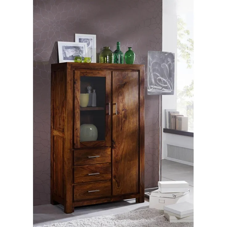 Massivmoebel24 Highboard (Highboard Sheesham 90 x 42 x 148 life honey lackiert METRO LIFE #108) – Bild 4