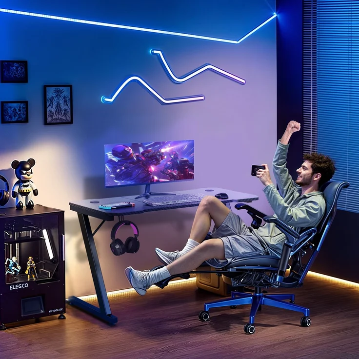 Devoko Gaming Tisch Holzwerkstoff und Metall Schwarz 120 x 60 x 72 cm – Bild 8
