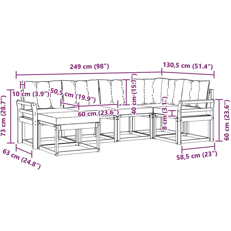 vidaXL Outdoor-Sofagarnitur 6 stk. 6-Sitzer Natur und Beige 3368836 – Bild 10
