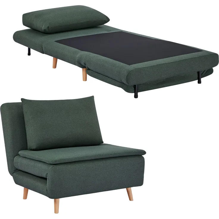 MELAYR, 3-in-1 Schlafsessel mit Bett-Funktion, Liegesessel, verstellbare Rückenlehne, 95 x 90 x 80 cm, Dunkelgrün