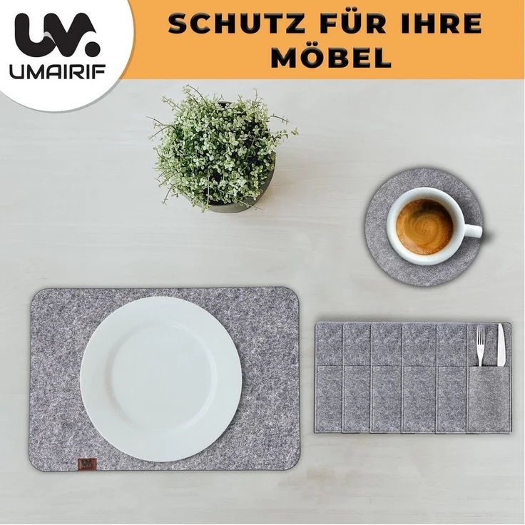 Montegoni Platzset Rutschfeste Tischset aus Filz 18er Set, abwaschbare Platzsets 44x32 cm, (Set, 18er Tischuntersetzer-Set), Platzdeckchen abwischbar – Bild 3