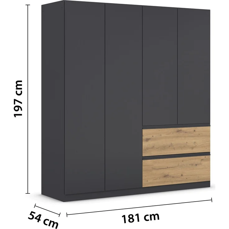 rauch Kleiderschrank, Drehtürenschrank COSTA, 4-türig, push-to-open, Grau metallic, 181 x 197 x 54 cm – Bild 4