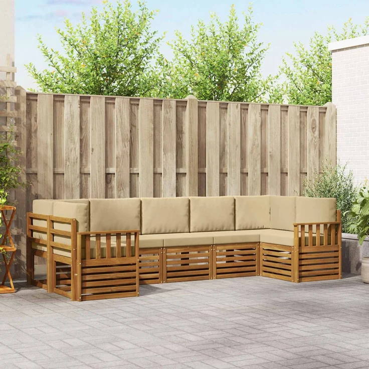 vidaXL Outdoor-Sofagarnitur 7 stk. 7-Sitzer Natur und Beige 3375403 – Bild 1