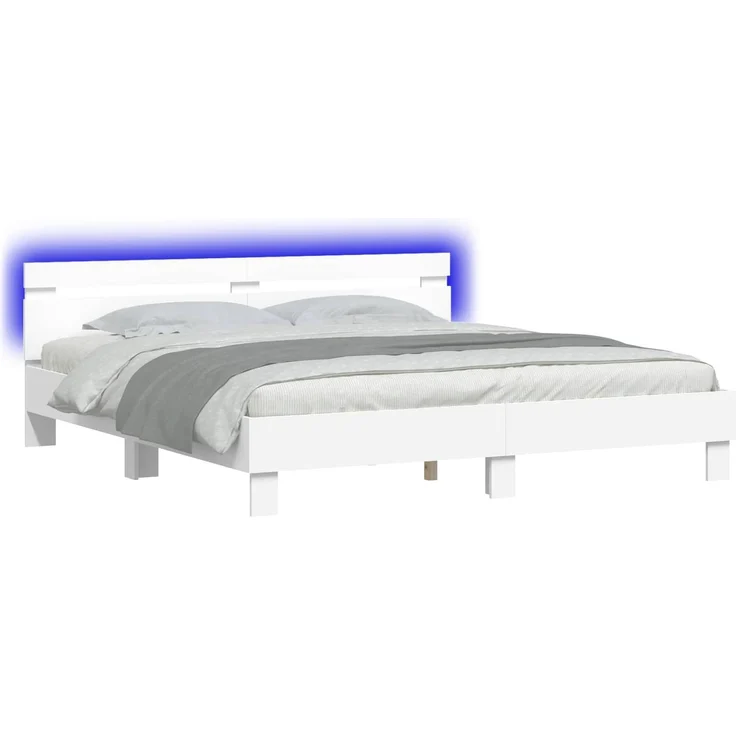 vidaXL Bettrahmen mit LED-Lichtleisten Weiß 193 x 203 cm Holzwerkstoff 3402853 – Bild 2