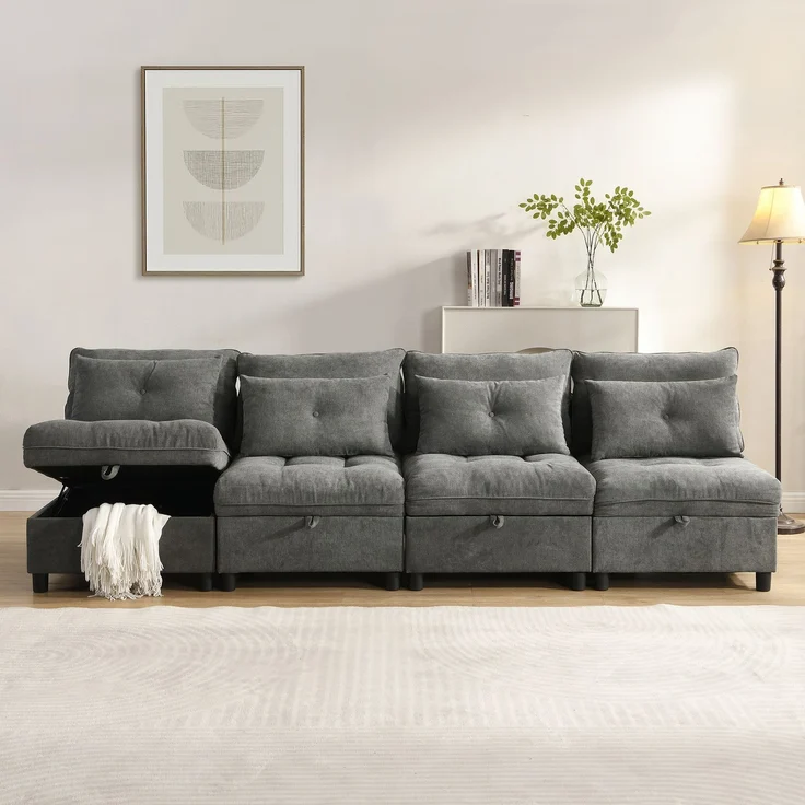 ZUBALIYA Wohnlandschaft, mit Stauraum, mit Chenille - Bezug, mit Samtbezug, mit Knopfheftung, modular aufgebaut – Bild 6