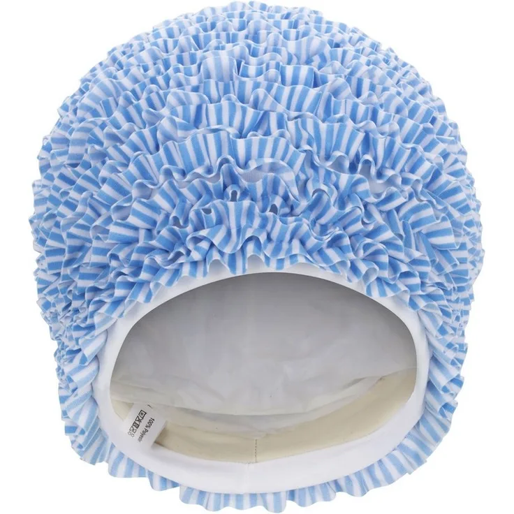 Fashy Badehaube Rüschen Aqua Blau Weiß 3449-59 Damen Badekappe Rüschenbadehaube