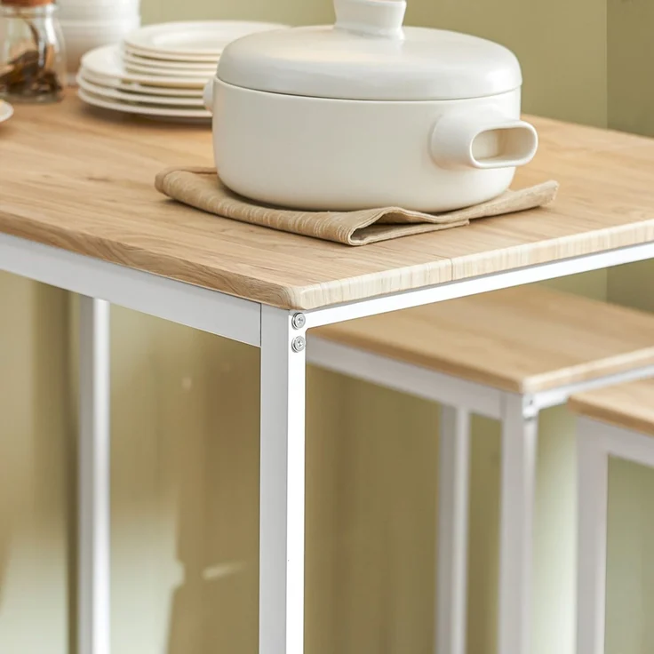SoBuy OGT15-WN Bartisch-Set mit 4 Hockern, MDF, PVC-Furnier, Weiß, 100 x 93 x 60 cm – Bild 5