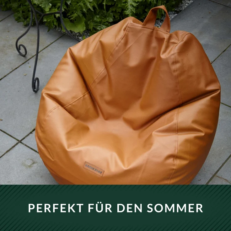 Green Bean® Sitzsack aus Kunstleder mit EPS Perlen Füllung - 90 x 70 cm - Bean Bag - - Cognac – Bild 6
