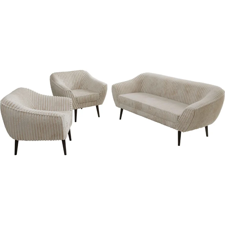 Wohnzimmerset PIRS 1-1-3, Skandinavisches 3-Sitzer Sofa mit Sesseln, Sofa mit Wellenfederung, schwarze Füße, Skandinavisches Möbelset - Beige Cord – Bild 8