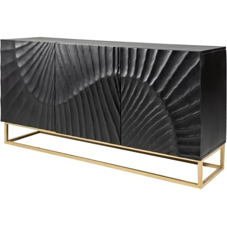 riess-ambiente Sideboard SCORPION 140cm schwarz / gold, Massivholz · Metall · Kommode · 3D Schnitzereien · Wohnzimmer