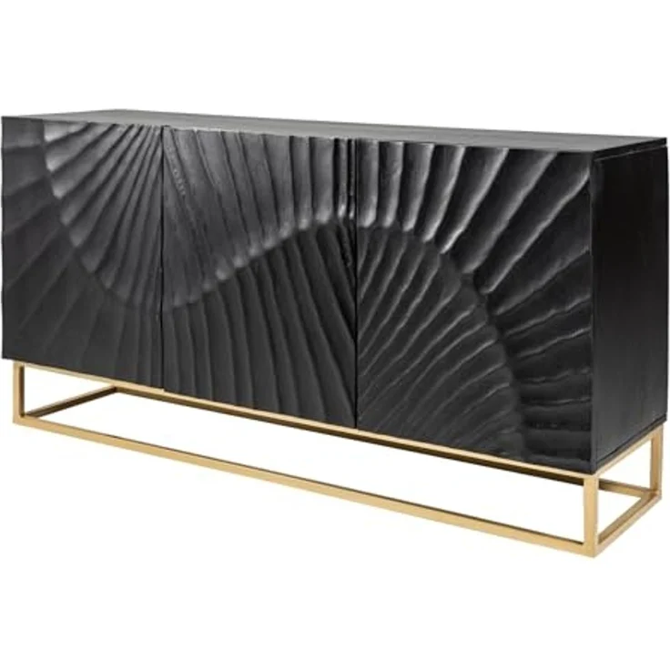 riess-ambiente Sideboard SCORPION 140cm schwarz / gold, Massivholz · Metall · Kommode · 3D Schnitzereien · Wohnzimmer – Bild 1