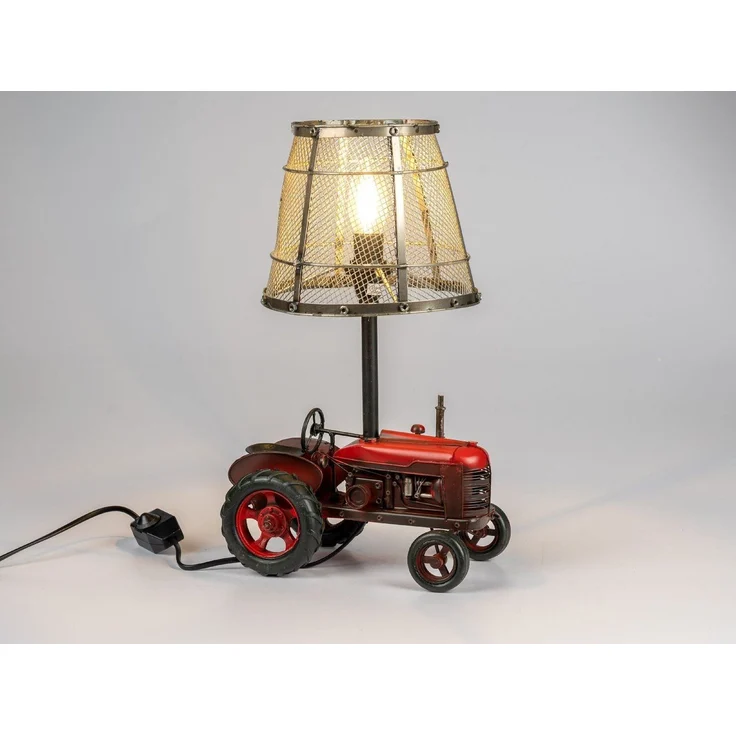 formano Traktor Lampe Metall Tischlampe Design Leuchte rot im Vintage-Look, Deko-Lampe mit Metallschirm, E14 Fassung, 41 cm – für Wohnzimmer, Büro & Geschenkidee – Bild 3