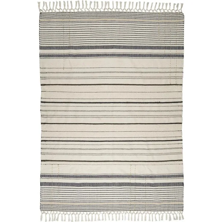 Teppich Läufer Grau Natur gestreift 120x180cm Baumwolle Ib Laursen 6440-00