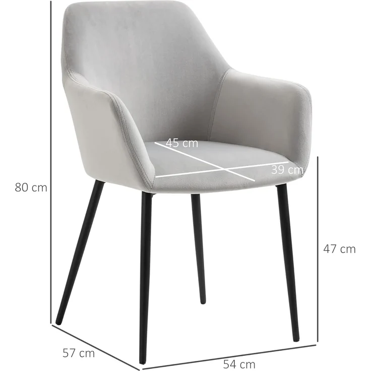 HOMCOM Esszimmerstuhl mit geschwungener Rückenlehne und Armlehnen, gepolstertem Sitz (Wohnzimmerstühle, 2 St), 120 kg Belastbar, Hellgrau – Bild 3