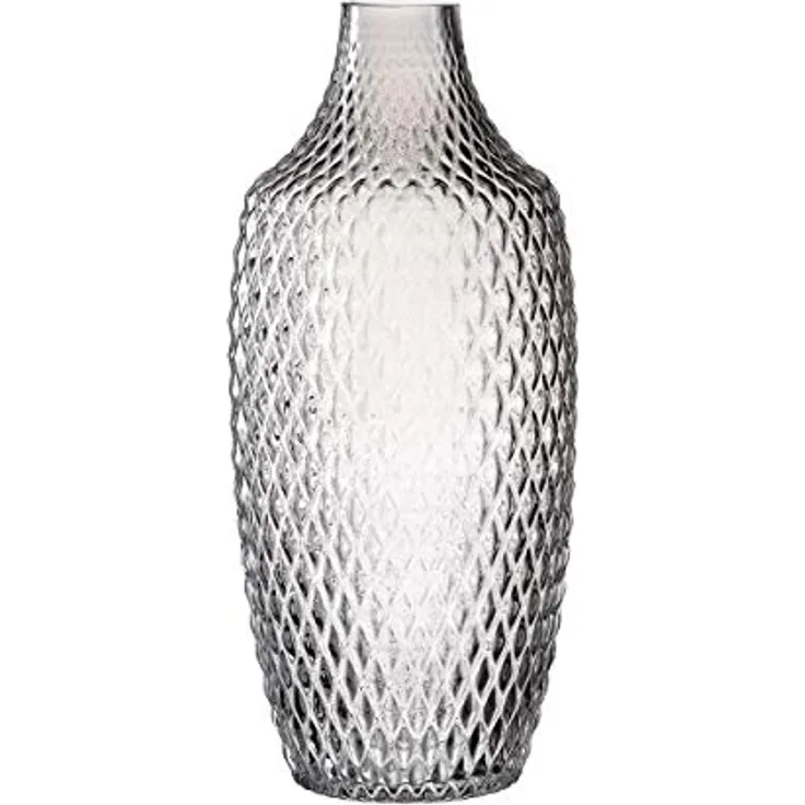 LEONARDO Poesia Tisch-Vase, handgefertigte graue Deko-Vase aus Glas, 30 cm hoch, ovale Blumen-Vase mit Relief-Optik und multifunktionalem Design