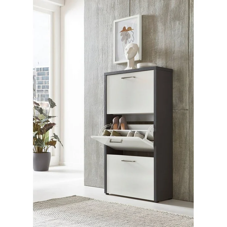 BMG Möbel Schuhkipper Siena (Schuhschrank Schuhregal Schrank Garderobe, 3 Klappen), Metallgriffe, 18 Paar Schuhe – Bild 1