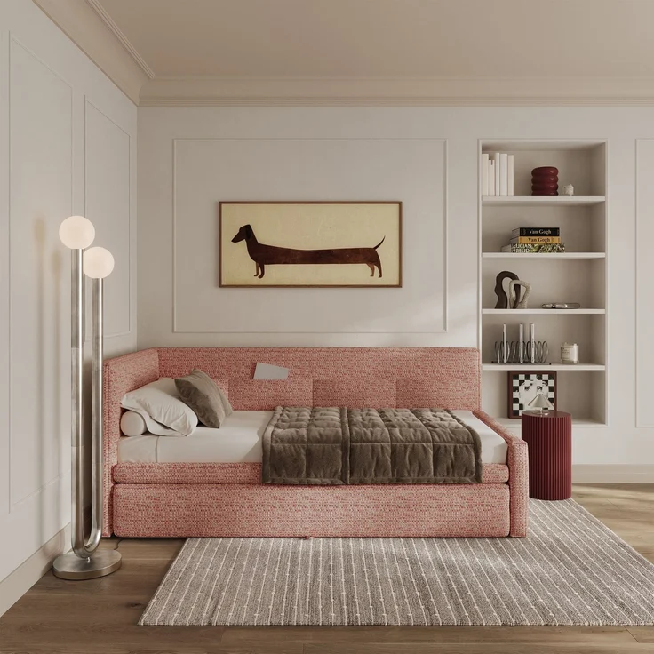 Selsey 'Nesmi' Polsterbett mit Bettkasten, Webstoff Rosa, 90x200 cm – Bild 3