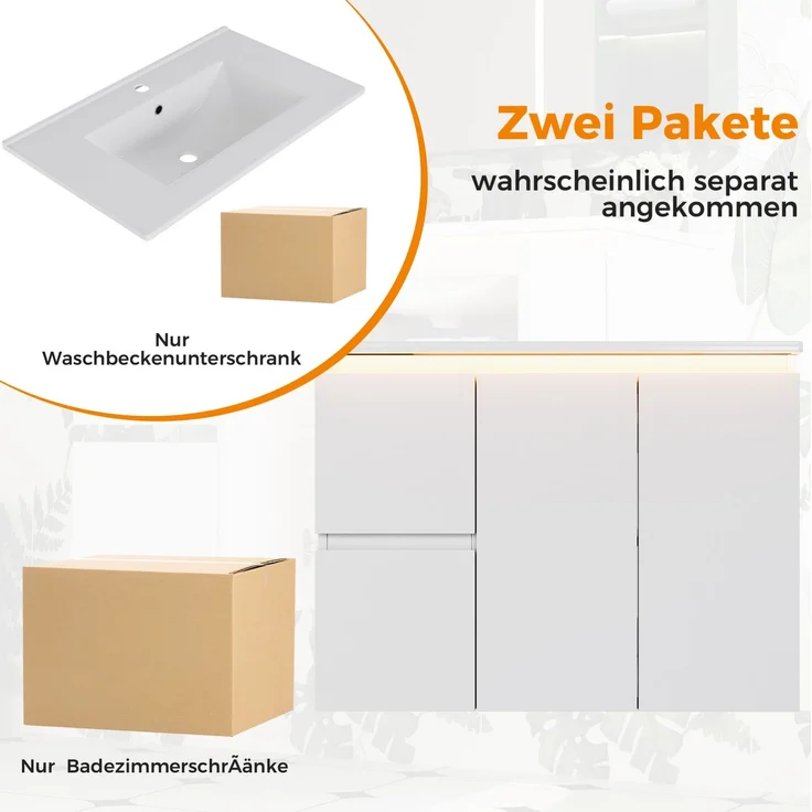 Waschtisch 76x47x57 cm, wandhängend, mit Keramikbecken und LED-Sensorbeleuchtung, Weiß – Bild 7