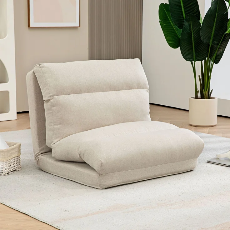 MELAYR, Sitzsack mit Bettfunktion, neigbare Lehne, klappbar, bis 120kg, 70 x 72 x 56 cm, Beige – Bild 3