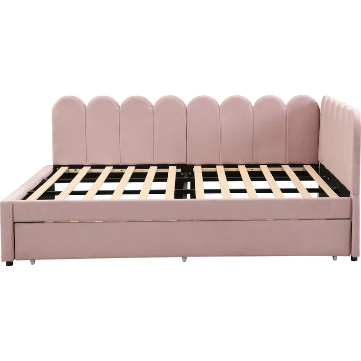 ZUBALIYA Schlafsofa 140x200 cm, Ausziehbett, mit Polsterstoffbezug, Rosa, ohne Matratze – Bild 21
