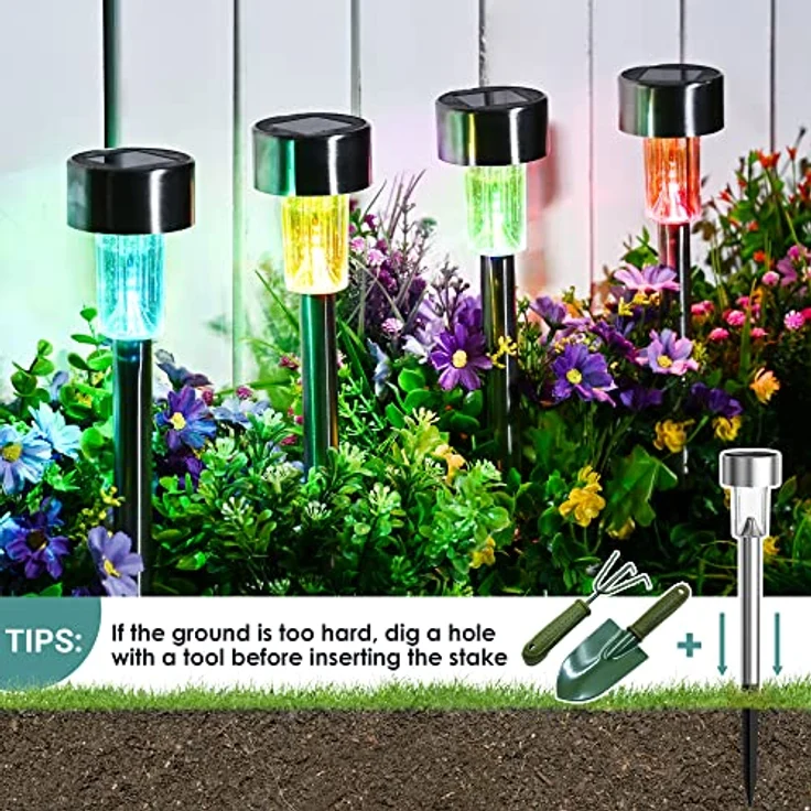 GIGALUMI Solarlampen für außen, Solarleuchten für Garten, 12 Stück, wasserdichte Solar Gartenleuchten für außen Garten, Balkon, Terrasse, Festtage, Wege (6 Farben) – Bild 6