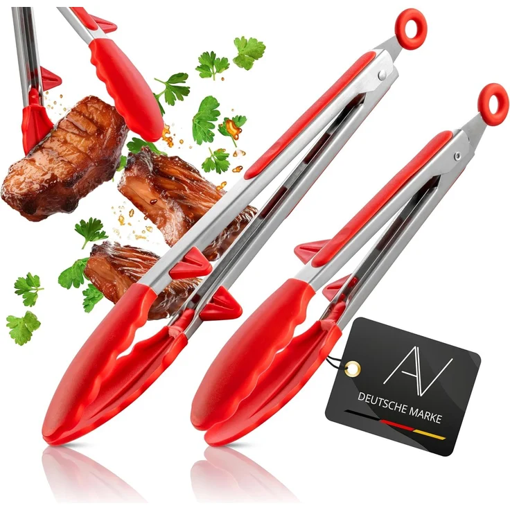 AVANA Kochzange Edelstahl Küchenzange Silikon Grillzange Zange Kochen Mehrzweckzange, mit integriertem Standfuß, 2er Set – Bild 1