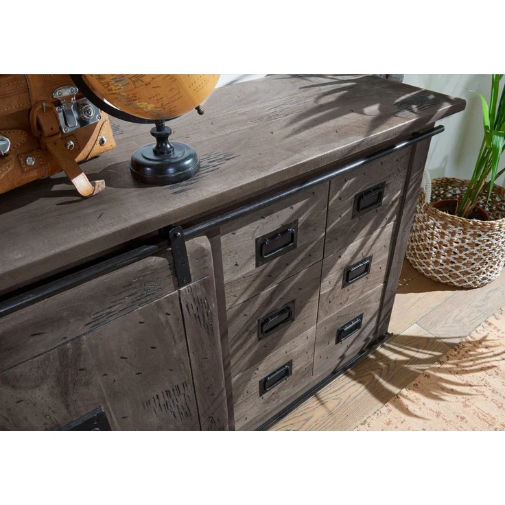 Sideboard Mango 140x45x85 grau lackiert RAILWAY #221 – Bild 4