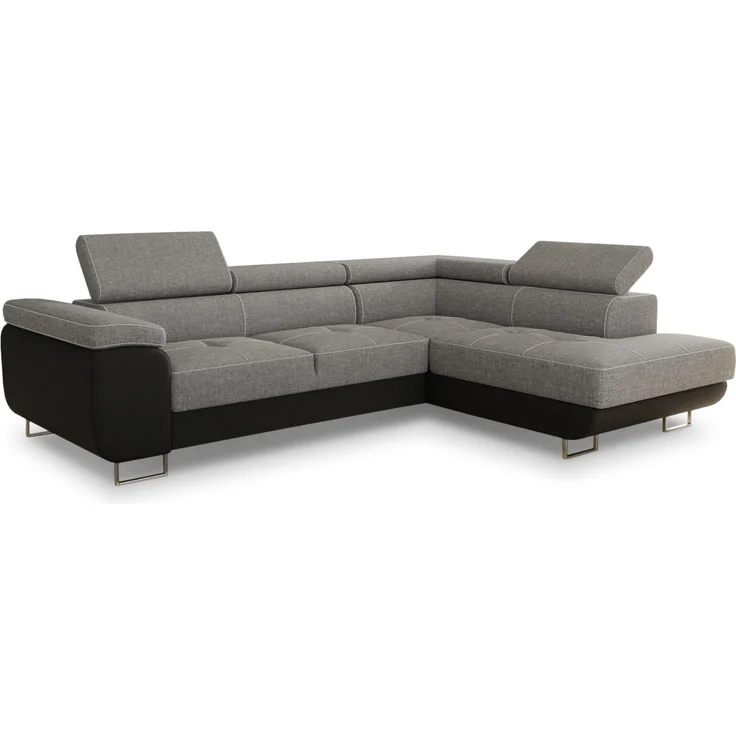 Ecksofa Caris mit Schlaffunktion, Bettkasten und einstellbare Kopfstützen (Schwarz + Grau (Soft 011 + Sawana 21), Ecksofa Rechts) – Bild 2