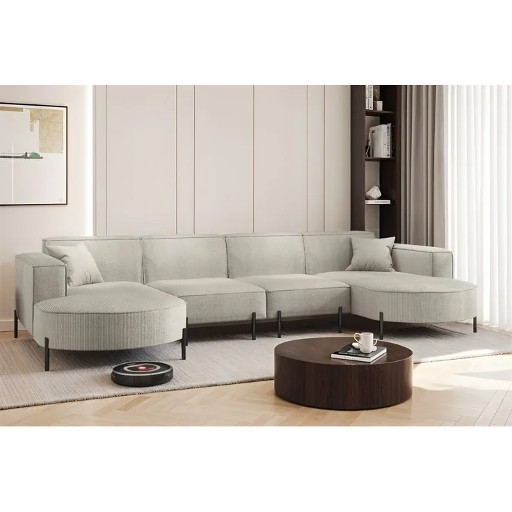 Wohnlandschaft U-Form Sofa VALENCIA XL in Stoff Scala Sand