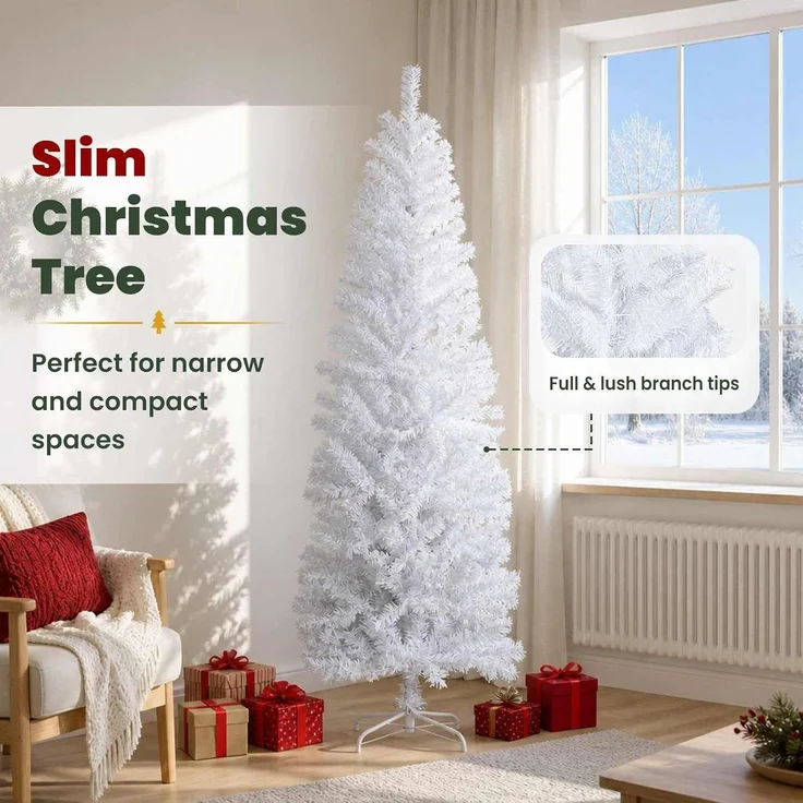 vidaXL Künstlicher schlanker Weihnachtsbaum 180 cm PVC und Stahl Weiß 42055242 – Bild 5