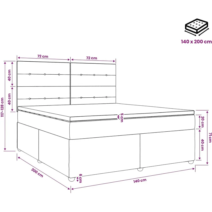 vidaXL Boxspringbett mit Matratze Hellgrau 140 x 200 cm Stoff 3454410 – Bild 11
