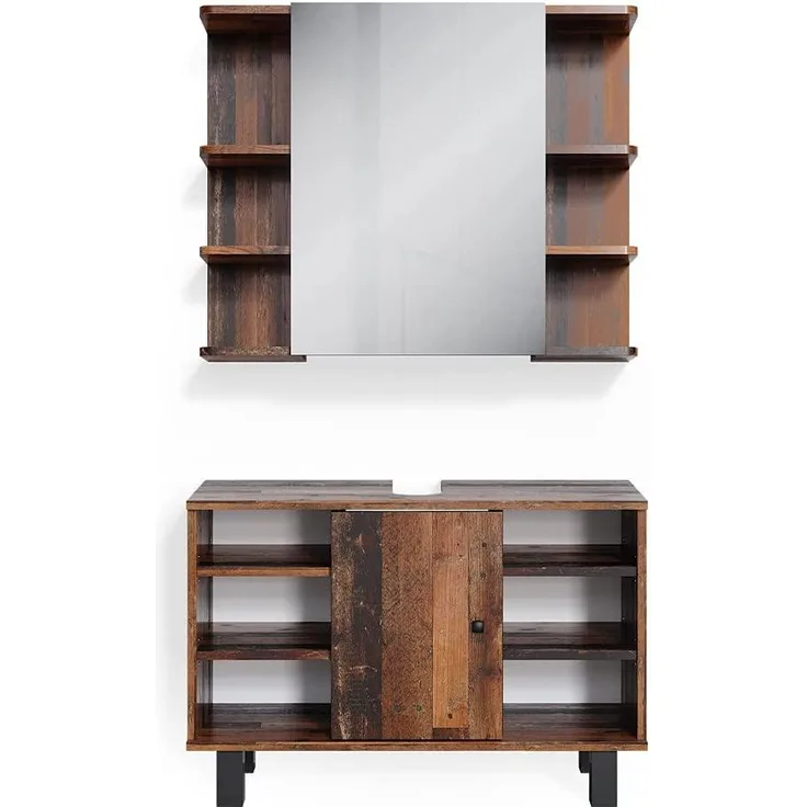 Badmöbel-Set Fynn Eiche rustikal 2 Teile, Unterschrank 80 cm Vicco