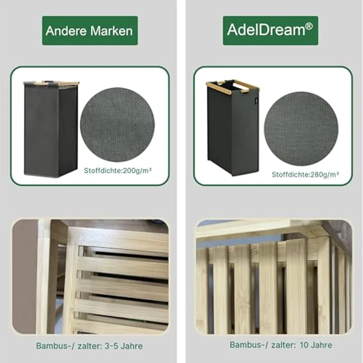 AdelDream Wäschekorb mit Bambusrahmen,200 l, 4 Fächer,Wäschesortierer – Bild 6