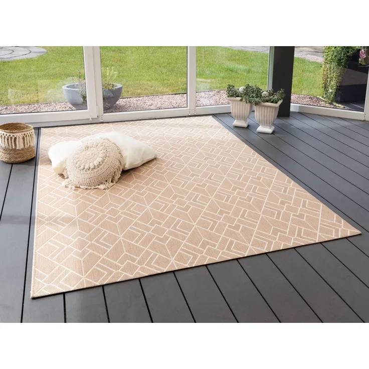 In- und Outdoor Teppich Bergen Raute, Farbe: Raute Beige, Größe: 240x290 cm